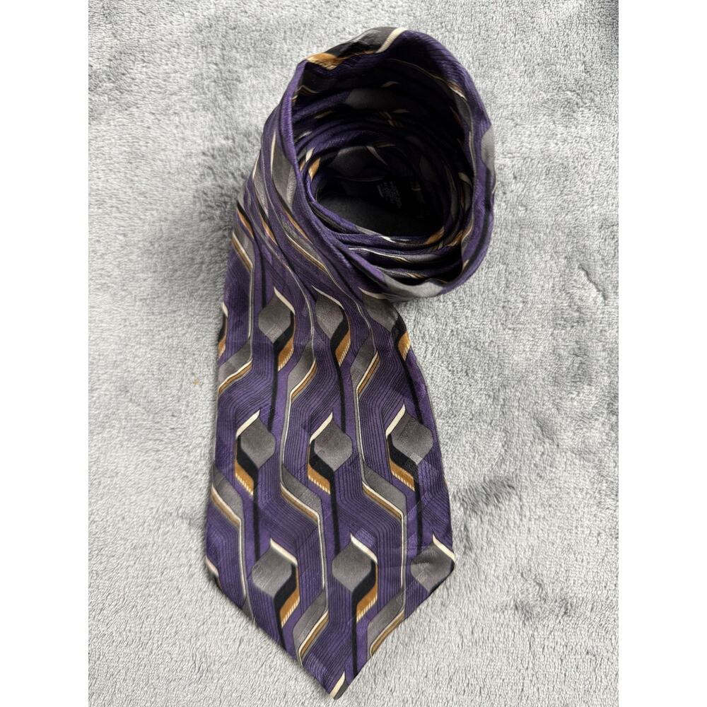 Zylos George Machado Mens Silk Tie Purple Geometric Abstract Made in USA 4 inch